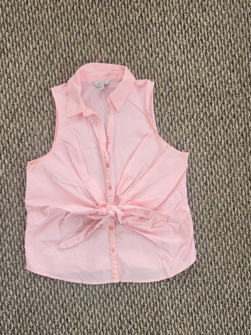 Nine West Pink Sleeveless Button-Front Tie Top